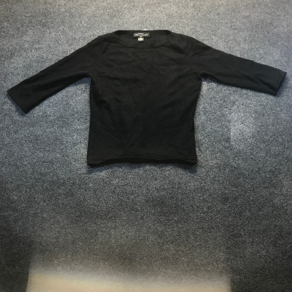 Bloomingdale's Petite Concepts Sweater Womens PM Black 100% Cashmere Boatneck